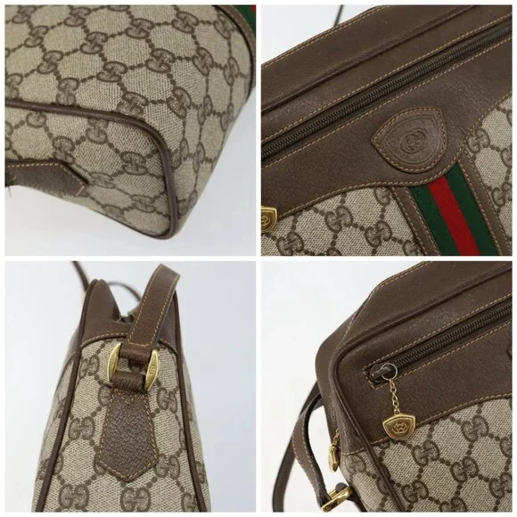 GUCCI GG Supreme Web Sherry Line Bag PVC Beige Gold - Picture 13 of 15